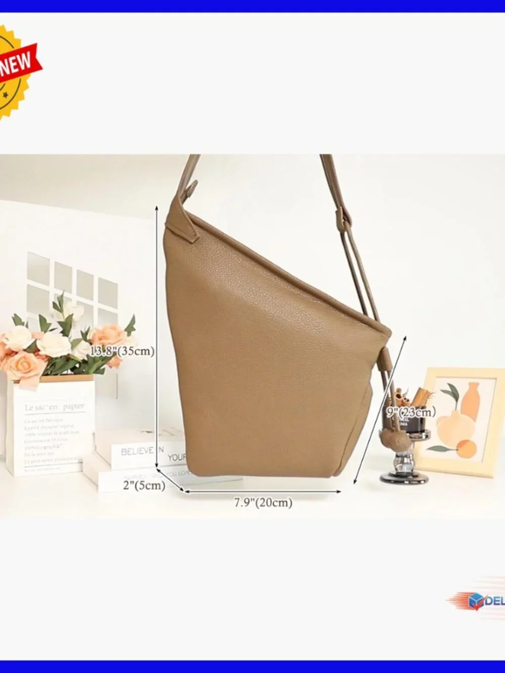 Genuine Leather Hobo Tote Bag with Adjustable Crossbody Strap